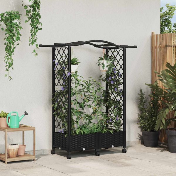 vidaXL Hochbeet mit Rankgitter und Dach Schwarz 124 x 40 x 129 cm PP 3423010