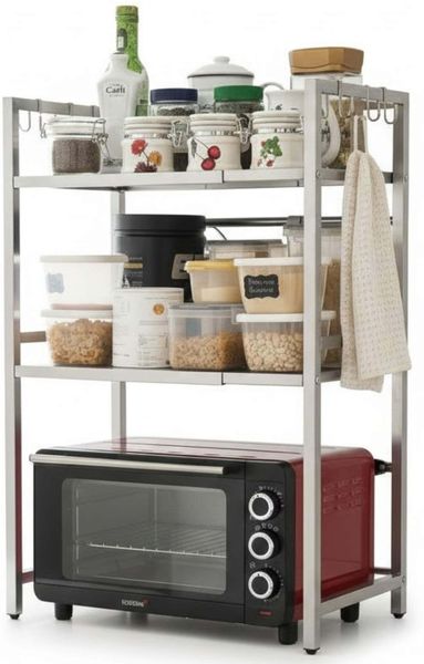 DanDiBo Verstellbares Küchenregal Edelstahl für Arbeitsplatte Stehend 3 Stufig 40-64 cm Regal Küche 96686 Standregal