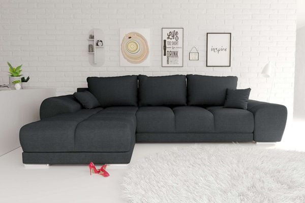 99rooms Antalya Ecksofa Cordstoff POSO Graphit Links mit Schlaffunktion
