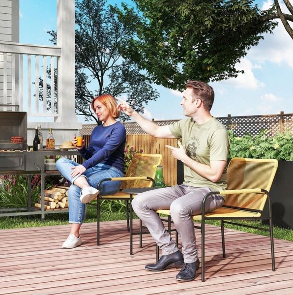 Bistro-Set H 48 x 50 x 50 cm aus Stahl & PE-Rattan, modern, mit 2 Stühlen