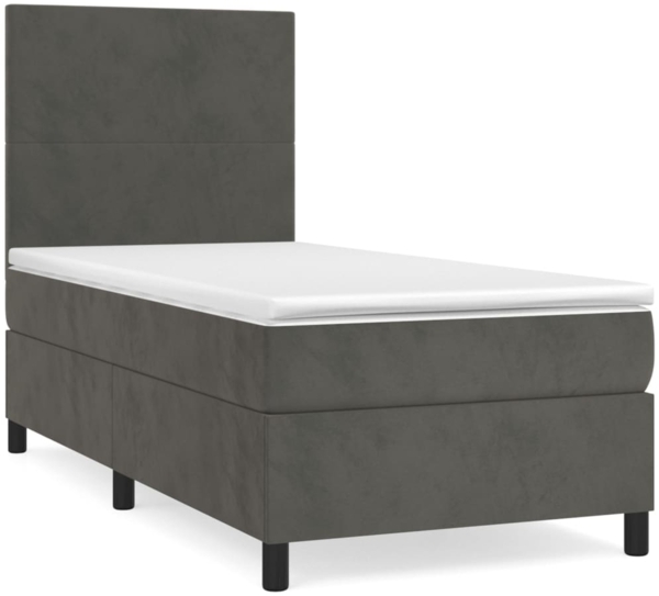 vidaXL Boxspringbett mit Matratze Dunkelgrau 90x200 cm Samt 3142882
