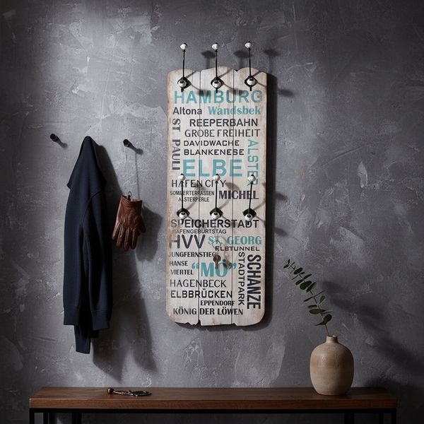 Wandgarderobe 100x40cm Hamburg 6 Kleiderhaken Flurpaneel Holz Dekoration Eingang