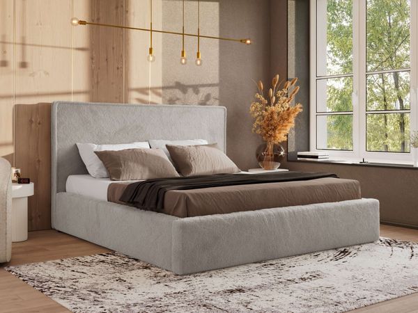 CORIVO CLASSIC Polsterbett mit Bettkasten & Stauraum, Doppelbett, inkl. Lattenrost, Metall-Hebeautomat mit Gasdruckfedern, mit Pocket Matratze - Hellgrau Plüsch - VIRE LUX
