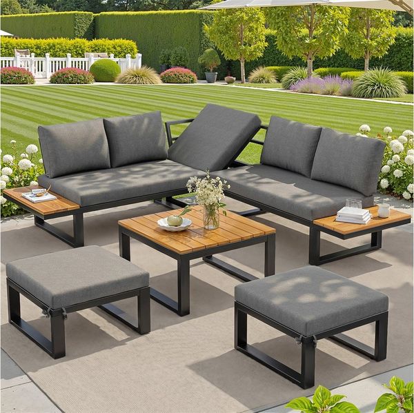 Flieks Gartenlounge-Set, 7-Sitzer Gartenmöbelset mit 5 verstellbaren Rückenlehnenpositionen