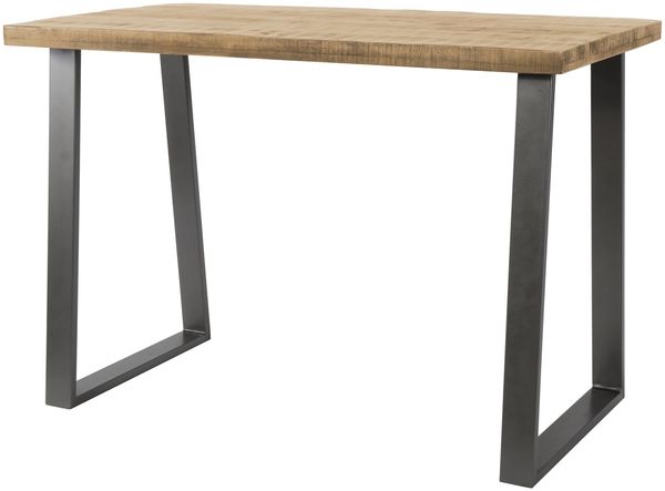 Bartisch Trape aus massivem Mangoholz, Industrial Design, natur, lackierte Tischplatte, 135 x 70 cm