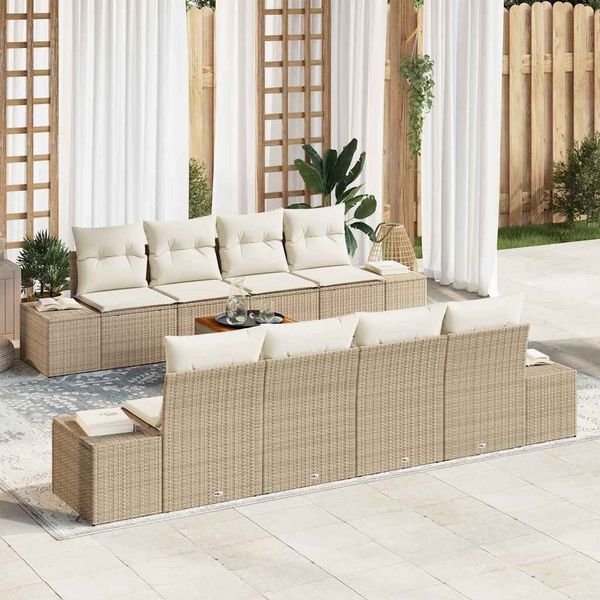 vidaXL Gartensofa-set mit Kissen 9 pcs Beige Poly-Rattan 3347932