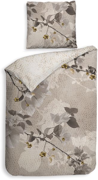 Heckett & Lane Mako-Satin Bettwäsche 155x220 Dax Blütenzweige Schlangenhaut beige