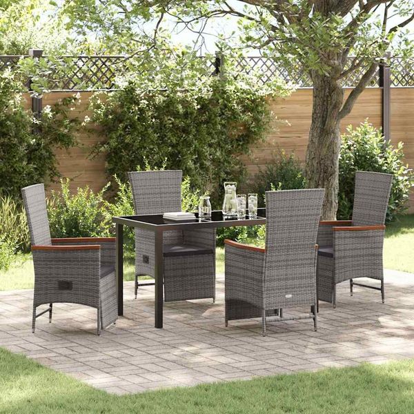vidaXL Garten Essgruppe mit Kissen 5 pcs Grau Poly-Rattan 3379452