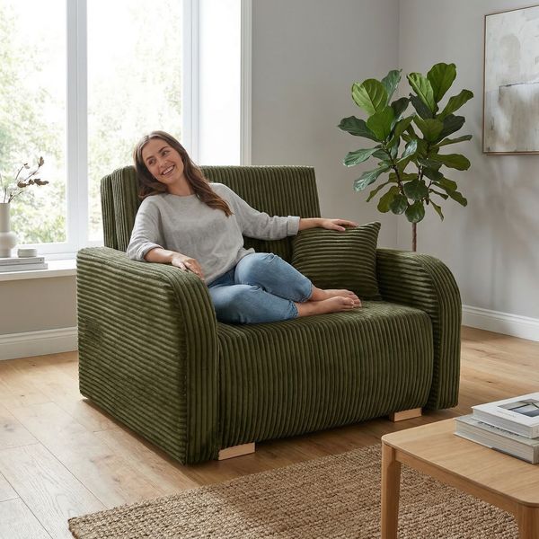 Wohnero24 Lirena 1 Schlafsessel mit Bettfunktion 80x195 cm – Cord Sessel ausziehbar 103x95 cm mit Bettkasten, kleines Gästebett, platzsparendes Einzelschlafsofa - Dunkelgrun