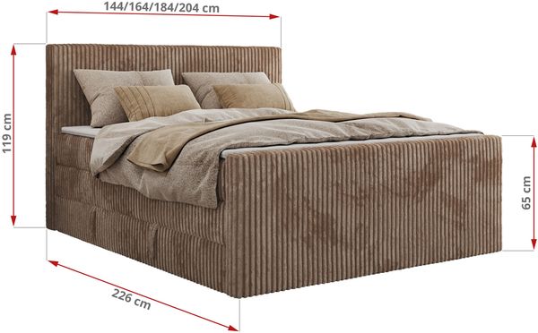 Boxspringbett mit zwei Multipocket-Matratzen und Topper, Doppelbett aus Cordstoff, zwei Bettkästen - TILIANO KING DUO - 140 x 200 cm - Braun Cord - H4 Bild 6