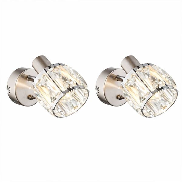 2x Wandstrahler, Spot beweglich, Glaskristalle, H 12,5 cm