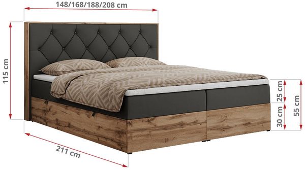 Boxspringbett, Schlafzimmerbett, Bettkasten - VENETO - 140 x 200 cm - Dunkelgrau Kunstleder - H3 Bild 5