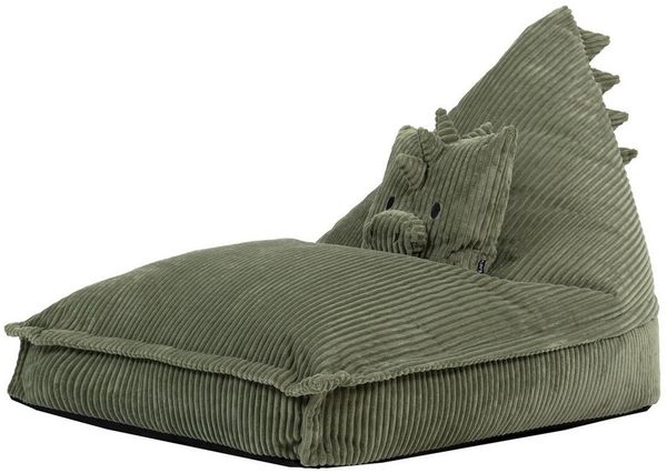 Icon Dexter Dinosaurier Sitzsack Kinder, Grün, Flauschiger Cord Stoff, Sitzsack Cord mit Füllung, Bequemer Kinder Sessel, Kuschelsessel, Lese Sessel, Schlafzimmer, Kinderzimmer, Spielzimmer