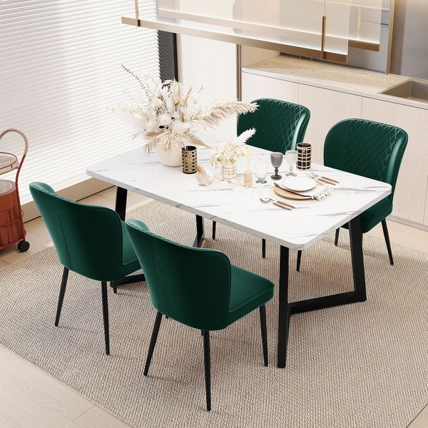 Esstisch mit 2 Samt-Stühlen, rautenförmiges Design, minimalistisch, MDF + Metall, für Essbereich und mehr