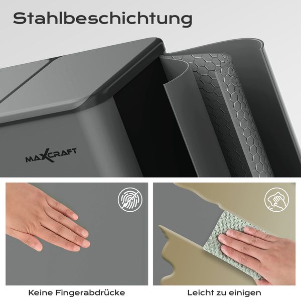 MAXCRAFT Mülleimer / Treteimer mit Soft Close Deckel und 2 Inneneimern - 60 Liter in Anthrazit Bild 5