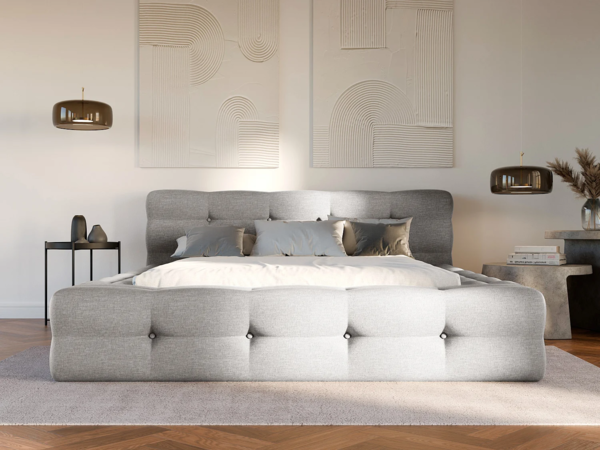 Vente-unique - Polsterbett - 140 x 190 cm - Melierter Stoff - Hellgrau - LERUCO von Pascal Morabito Bild 3