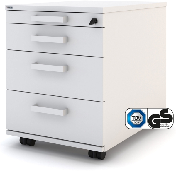 ASSMANN Rollcontainer Pontis mit 4 Schubladen abschließbar mit Griffen und Zentralverschluss Weiß 42x58x53cm Holz