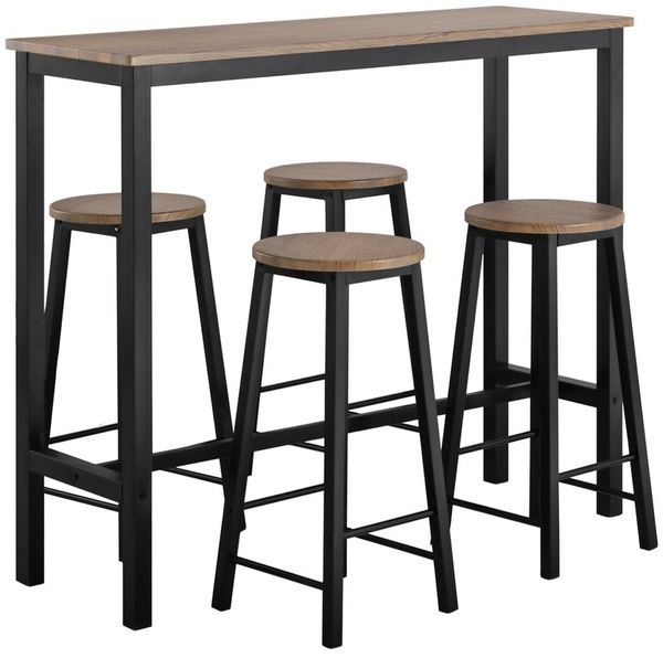 SoBuy OGT22-SCH Bartisch-Set mit 4 Hockern, MDF, PVC-Beschichtung, Helle Eiche, 100 x 93 x 60 cm