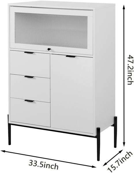 Elegantes Sideboard aus Spanplatten mit 3 Schubladen und 1 Glastür in Weiß,85 x 40 x 120 cm Bild 7