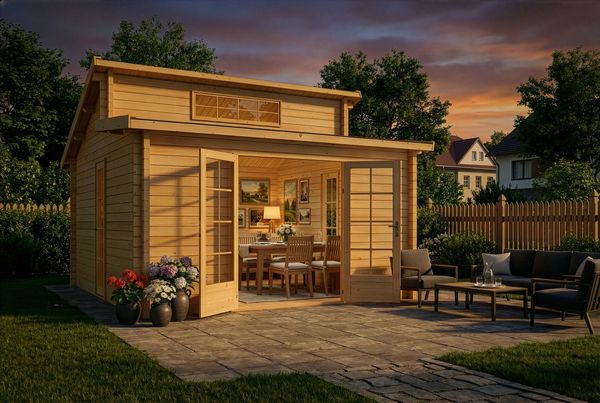 Alpholz Gartenhaus Lausitz Gartenhaus aus Holz Holzhaus mit 40 mm Wandstärke Blockbohlenhaus mit Montagematerial