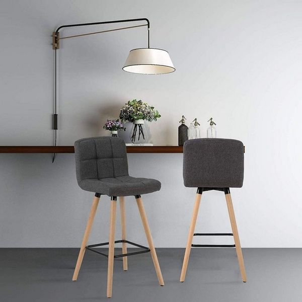 Woltu Barhocker (2 St), Barstuhl Design Stuhl Massivholz Leinen, Dunkelgrau
