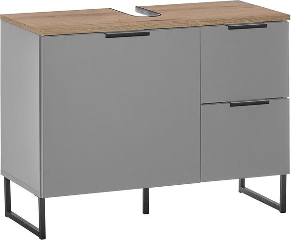 Stella Trading DENVER Badezimmer Waschbeckenunterschrank in Grau / Evoke Eiche Optik FSC-zertifiziert - Bad Unterschrank Badezimmerschrank mit viel Stauraum - 80 x 60 x 35 cm (B/H/T)