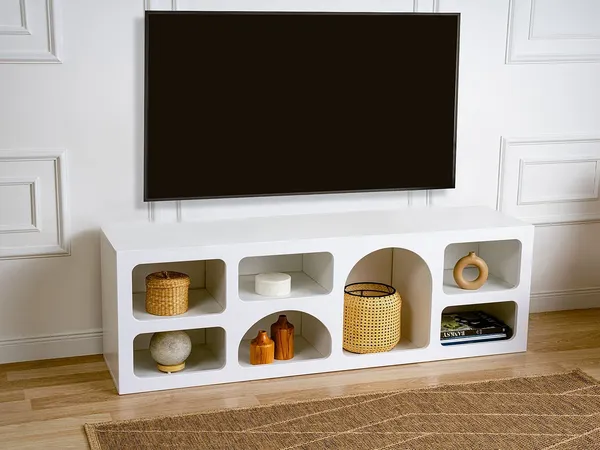 Vente-unique - LUELA TV unit Holz, Platte Weiß - B 40 cm x H 51 cm x L 160 cm