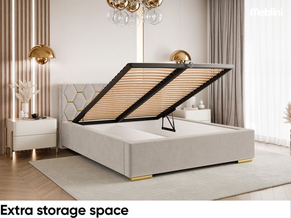 MEBLINI Polsterbett 160x200 ohne Lattenrost ohne Matratze – VERSAL – Beige Samt – Doppelbett ohne Bettkasten - Stauraumbett - Kopfteil Bett ohne Stauraum Bild 6