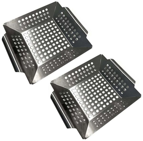 HAC24 Grillschale Grillkorb Grill Gemüsepfanne BBQ Lochpfanne Grillschale Gemüsekorb, Edelstahl, (Set, 2-St, 20 x 20 x 4 cm)