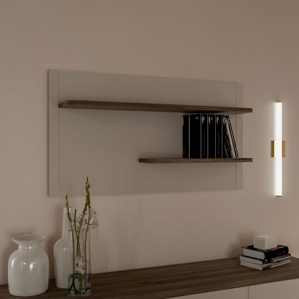 Forte LACETTI Wandregal 120, modernes Hängepaneel mit Ablageflächen, Wohnzimmer, Schlafzimmer, Holzwerkstoff, Kaschmir | Beige mit Valencia Eiche Holzdekor, 120 cm breit x 66 cm hoch x 21,9 cm tief