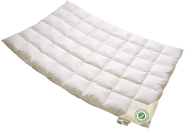 Vitaschlaf® Bio-Luxe-KBA Arktik Kälte-Daune W3 - LEICHT Sommer Daunendecke Deutsche Qualität mit KBA Einschütte (220 x 240 cm)