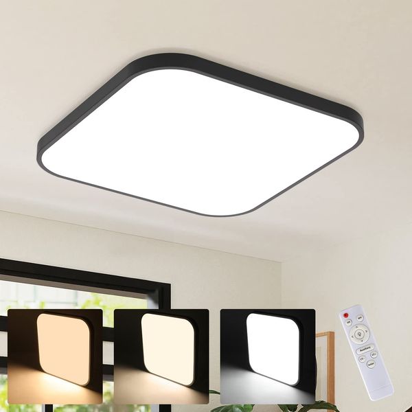 ZMH Deckenlampe LED Deckenleuchte Schlafzimmer - Schlafzimmerlampe Flach 27cm Küchenlampe Schwarz Dimmbar mit Fernbedienung Bad Deckenbeleuchtung Eckig Badlampe IP44 15W für Küche Flur Badezimmer
