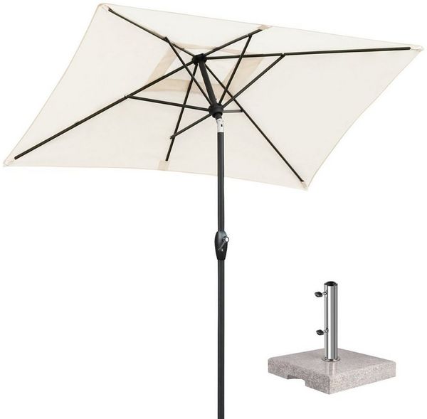 Sekey Sonnenschirm 210 x 140 cm Aluminum Sonnenschirm Rechteckig Marktschirm mit Kurbel, LxB: 210,00x140,00 cm, mit/ohne LED-Lichtern, Sonnenschutz UV50+, Gartenschirm Knickbar