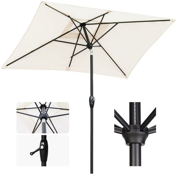 Sekey Sonnenschirm 210 x 140 cm Aluminum Sonnenschirm Rechteckig Marktschirm mit Kurbel, LxB: 210,00x140,00 cm, mit/ohne LED-Lichtern, Sonnenschutz UV50+, Gartenschirm Knickbar Bild 2