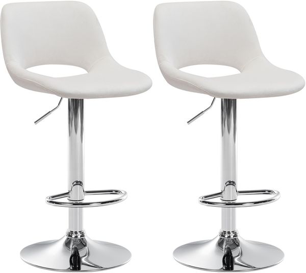 Barhocker 2er Set JAKSON - Creme, Samt, Chrom Barhocker mit Lehne Barstuhl Tresenhocker Tresenstuhl Kneipenhocker Kneipenstuhl