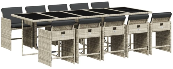 vidaXL 11-tlg. Garten-Essgruppe mit Kissen Hellgrau Poly Rattan 3211115