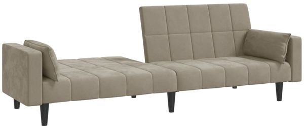 vidaXL Schlafsofa 2-Sitzer mit 2 Kissen Hellgrau Samt 375847 Bild 4