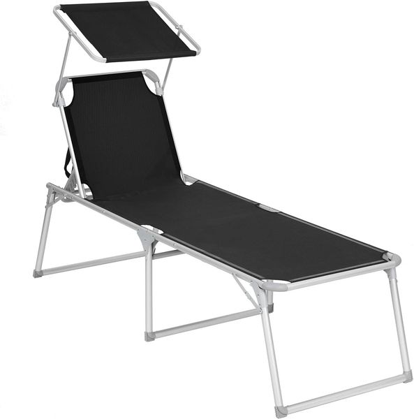 Songmics Sonnenliege verstellbar und klappbar, Aluminium / Kunstfaser Schwarz, 65 x 200 x 48 cm