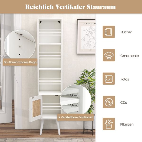 Hochschrank aus natürlichem Rattan freistehendes schmales Ablageregal mit Rattantür Weiß