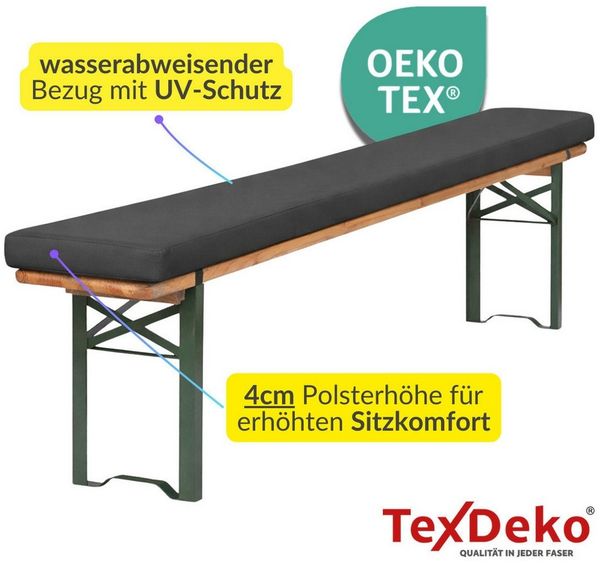 TexDeko Bankauflage Bierbankauflage 180CM 4,2cm XL mit Polsterung zum selber Aufziehen, (1 St), 180x25x4cm, waschbar & pflegeleicht
