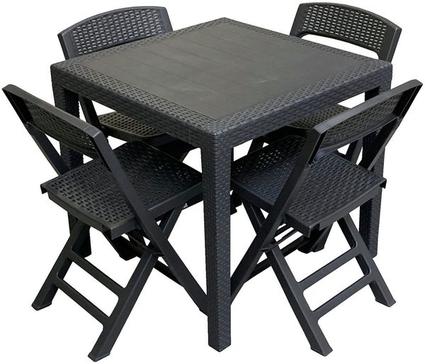 Progarden Garten-Essgruppe Gartenmöbel Sitzgruppe Balkonmöbel Terrasse, (Set, 5-tlg, Tisch + 4 Klappstühle), Möbelset, 4 Stühle, 1 Tisch, Kunststoff, Rattan-Optik