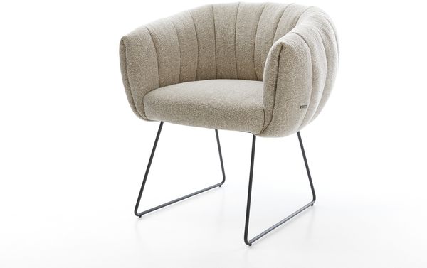 Esszimmerstuhl Jada-Flex Webstoff Soft Beige Kufengestell Schwarz Taschenfederkern