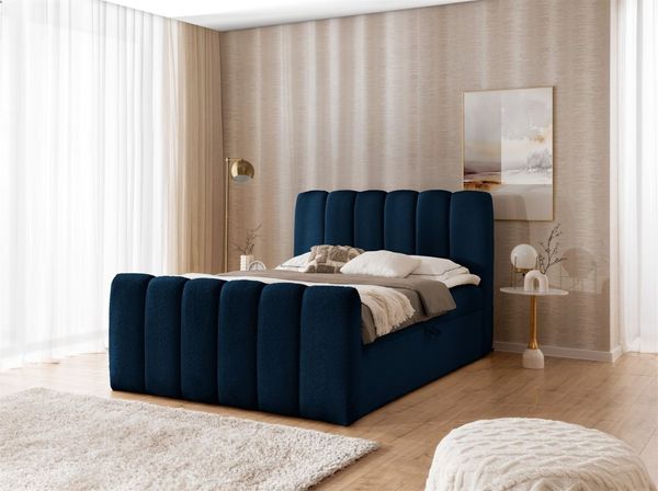 Boxspringbett Schlafzimmerbett DENIS PREMIUM 180x200cm Stoff Catch Me Dunkelblau