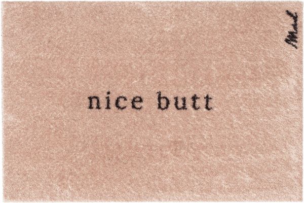 Mad about Mats Fußmatte Aron, Rechteckig, Türvorleger, Badezimmerteppich, WC-Vorleger, Matte, mit Spruch "Nice Ass" lustig, weich, waschbar, rutschfest, Beige, Innen, 50 x 75 cm, 0,9 cm hoch