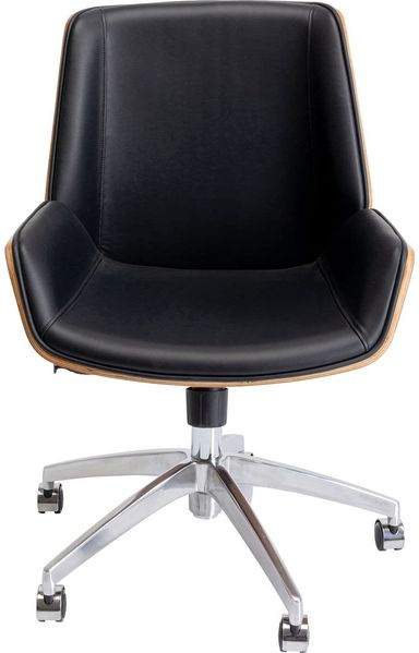 Kare Design Bürostuhl Rouven, Braun, Schwarz, Bürostuhl, Walnuss-Holz, 360 Grad drehbar, Teppichrollen, 100 x 60 x 52 cm (H/B/T)