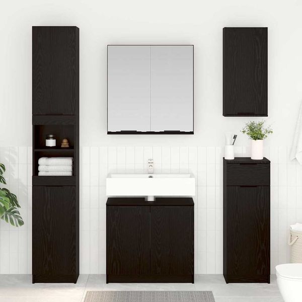 vidaXL Badezimmerschrank-Set 2 Stück Schwarz Eichen-Optik Holzwerkstoff 3416132