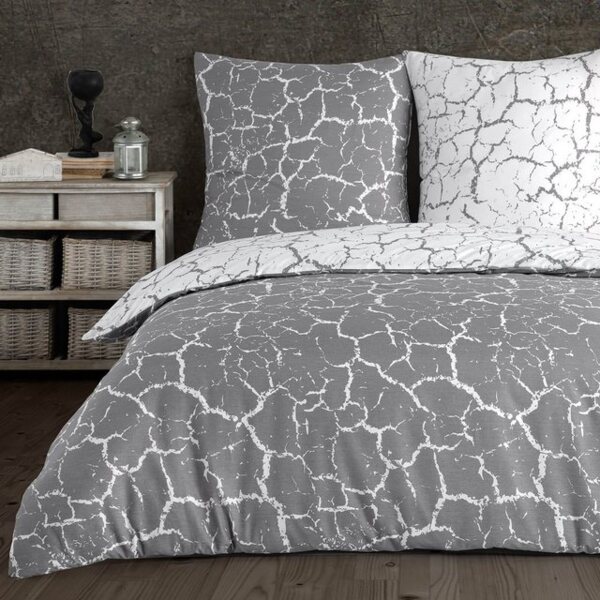 Buymax Bettwäsche, Renforce: 100% Baumwolle, 2 teilig, 155x220 cm, mit Reißverschluss, Muster Marmor, Grau, Weiß Bild 4