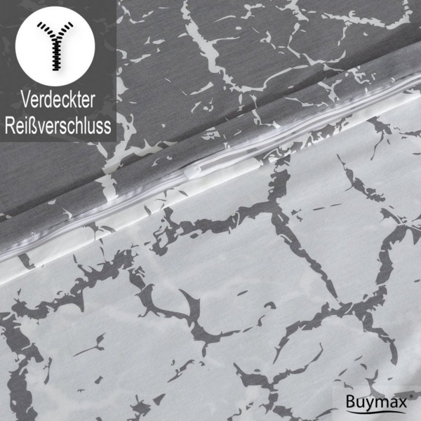 Buymax Bettwäsche, Renforce: 100% Baumwolle, 2 teilig, 155x220 cm, mit Reißverschluss, Muster Marmor, Grau, Weiß Bild 3