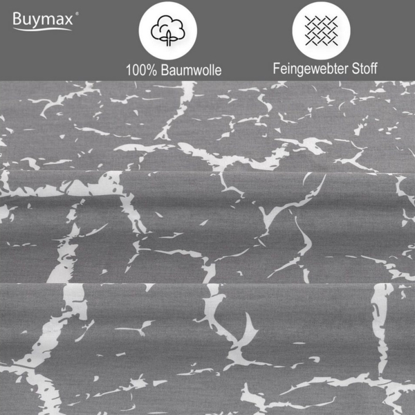Buymax Bettwäsche, Renforce: 100% Baumwolle, 2 teilig, 155x220 cm, mit Reißverschluss, Muster Marmor, Grau, Weiß Bild 2