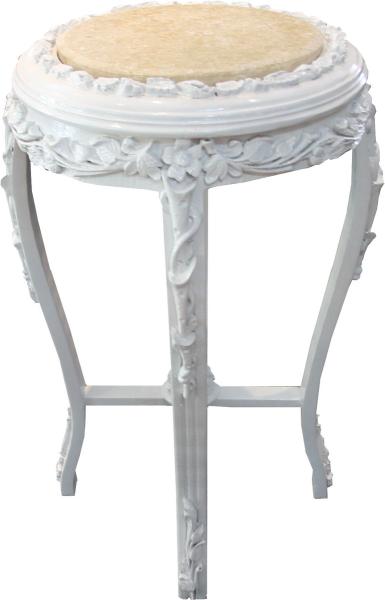 Casa Padrino Barock Beistelltisch Rund "Flowers" Weiß/Creme Antik Look - 71 x 42 cm Bild 2